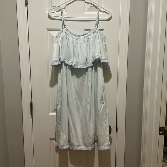 NEW w/tags Chambray Denim Fringe Off or Cold Shoulder Dress light weight & soft - Picture 1 of 10